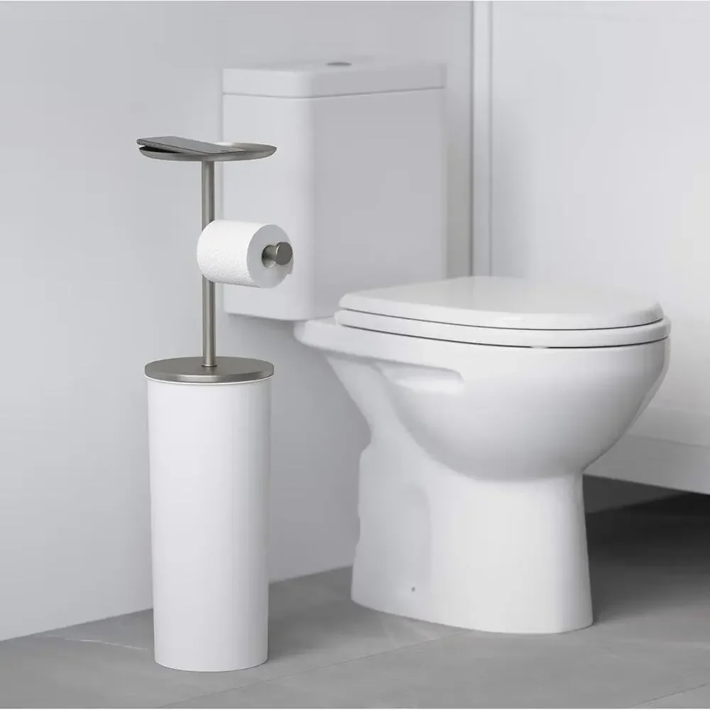 Umbra Portaloo Toilet Paper Stand and Reserve, White/Nickel